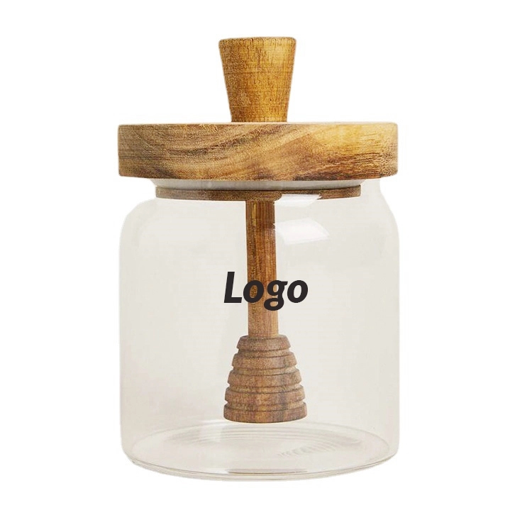 Glass Honey Jar with Wooden Dipper and Lid