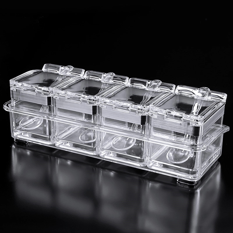 4-Grid Acrylic Seasoning Box Condiment Container with Lid