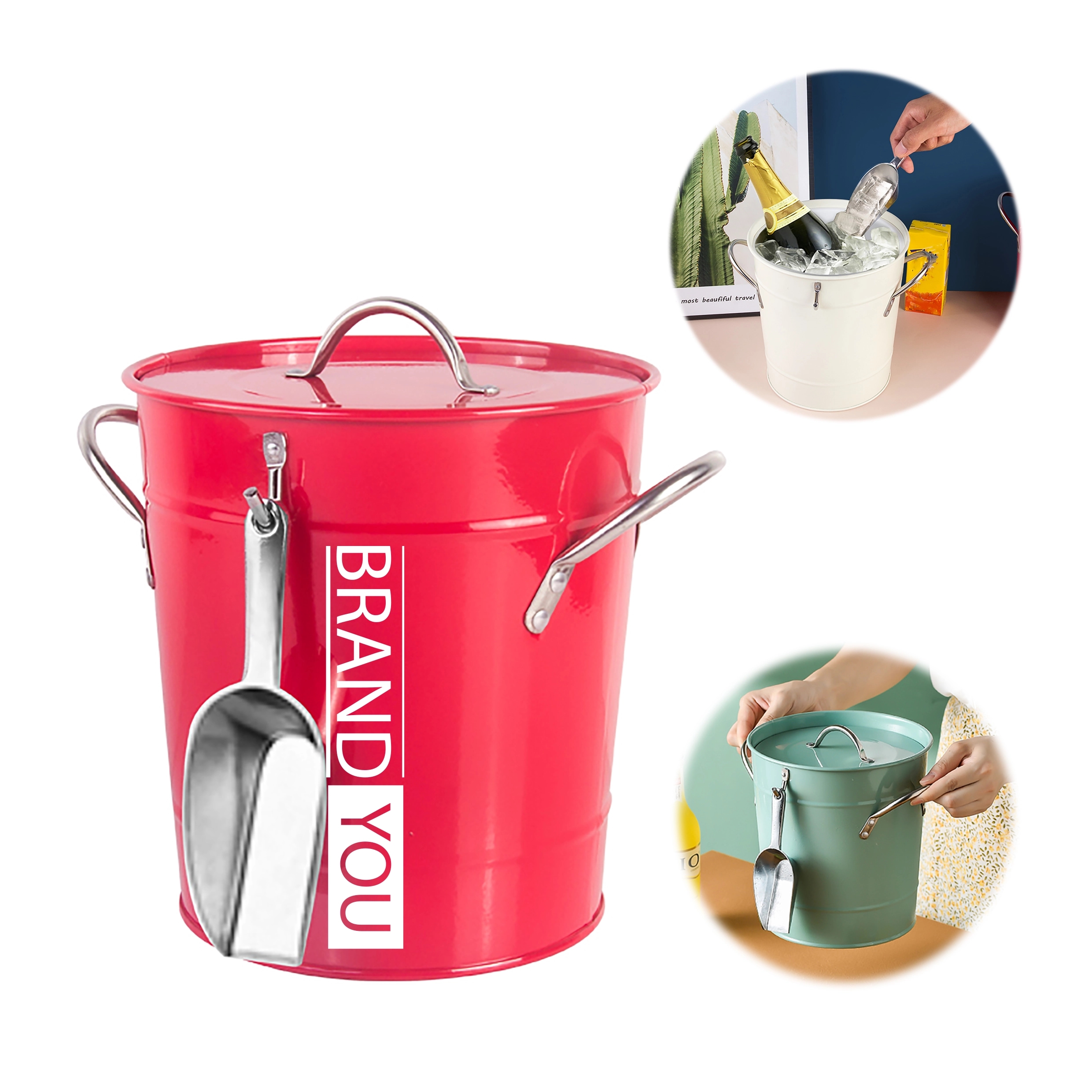 Beer Wine Cooler Ice Bucket with Lid, Scoop and Hook