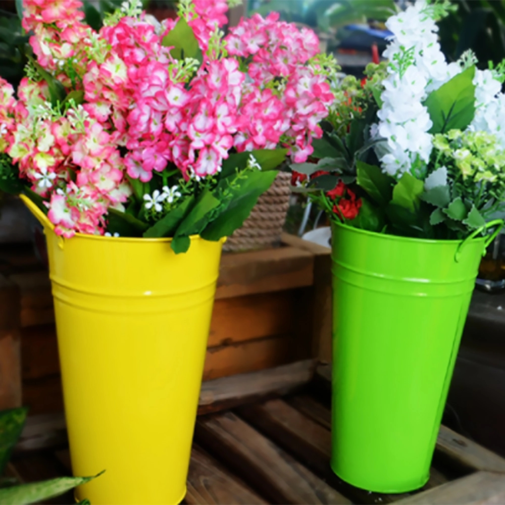 Colorful Double-Handle Metal Flower Pot Decor