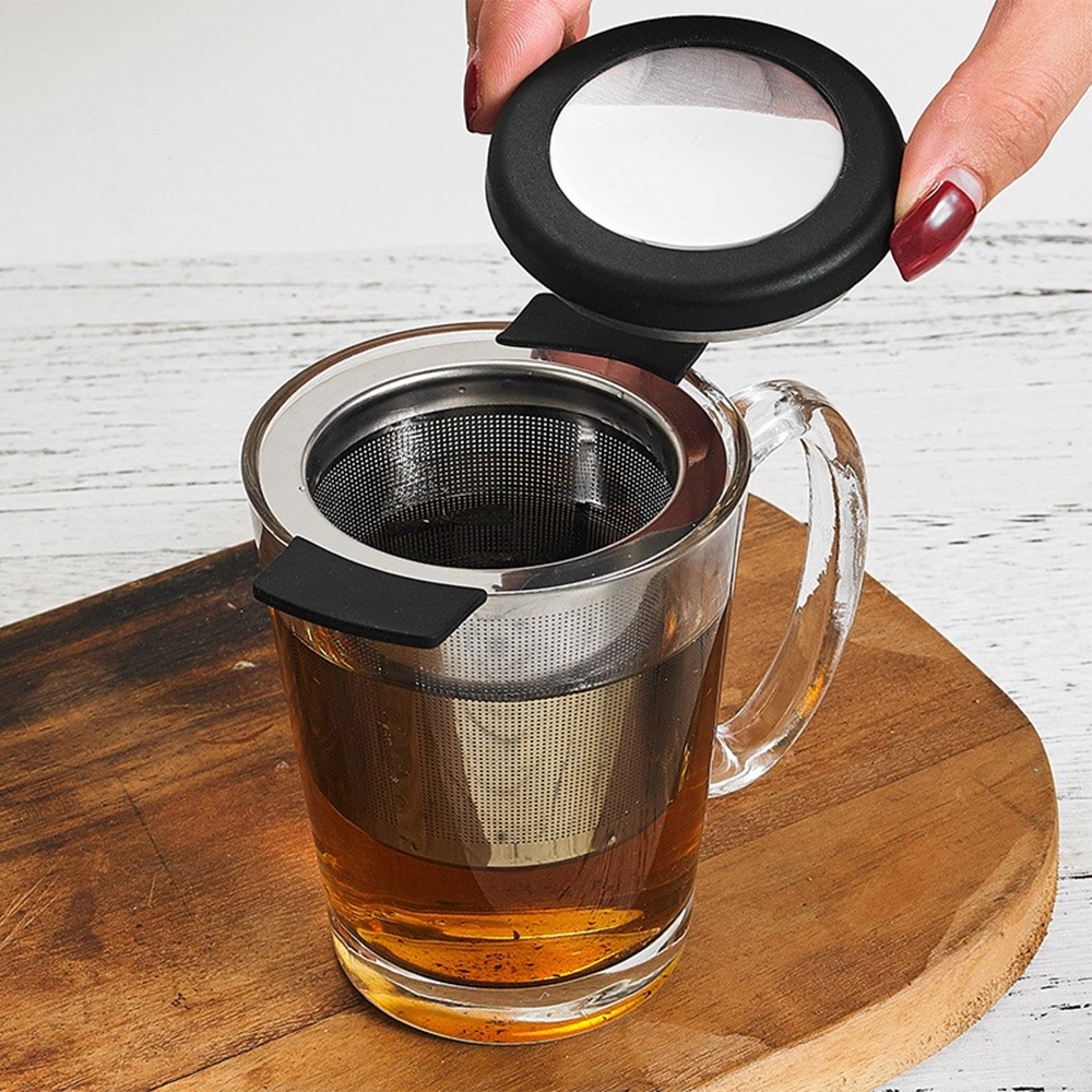 Stainless Steel Double-Eared Cup-Shaped Tea Filter with Lid