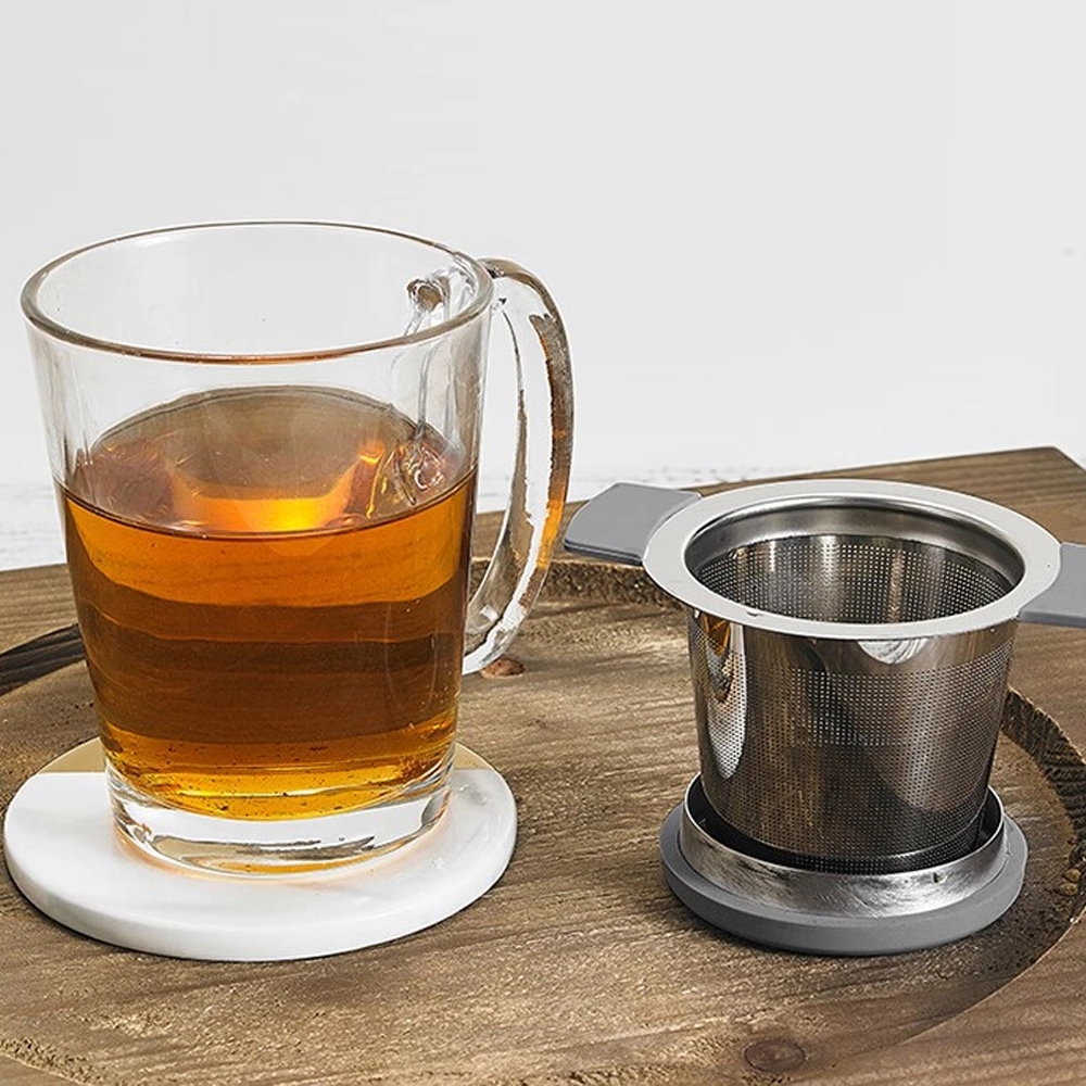 Stainless Steel Double-Eared Cup-Shaped Tea Filter with Lid