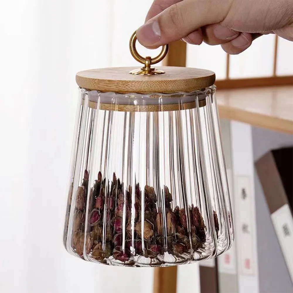 21 oz Transparent Glass Seal Jar with Petal Design With Lid