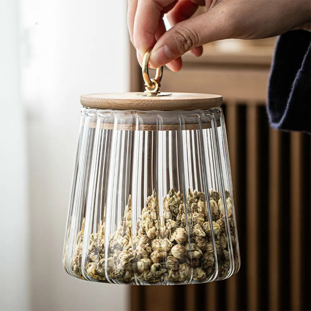 21 oz Transparent Glass Seal Jar with Petal Design With Lid