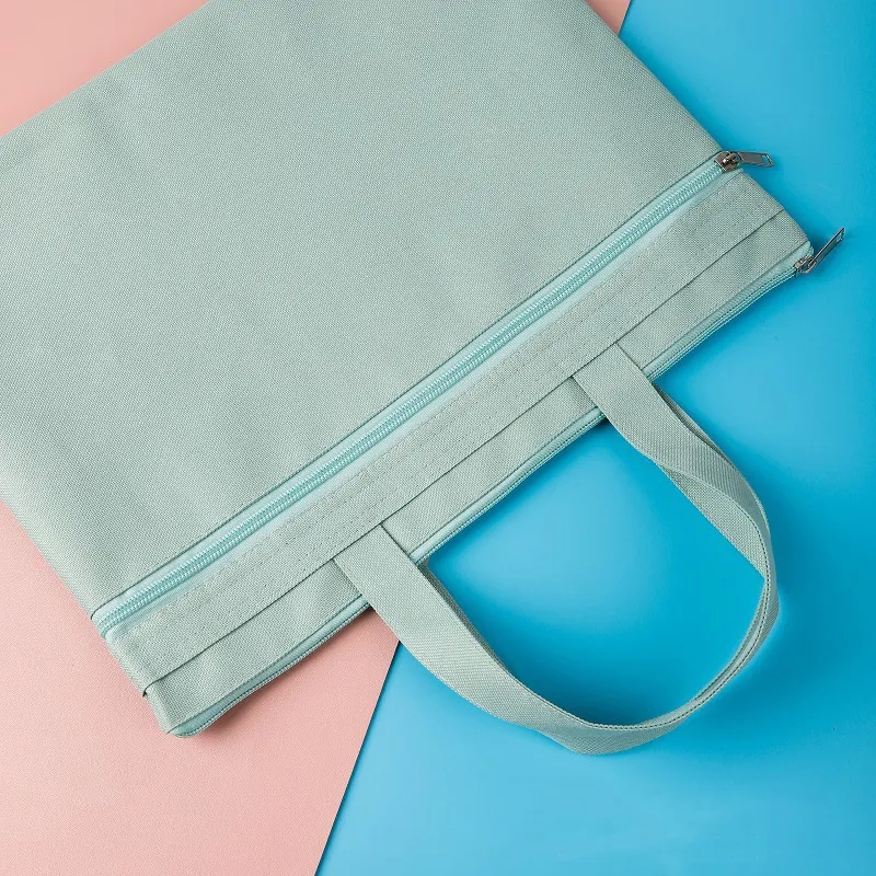 Canvas Double-Layer Zippered File Organizer Bag Briefcase