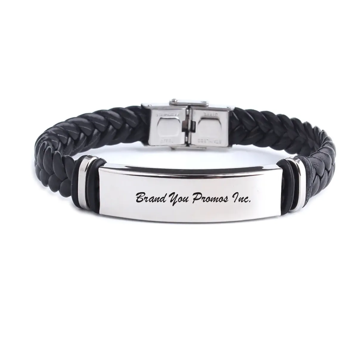 Stainless Steel Leather Braided Wristband Bracelet
