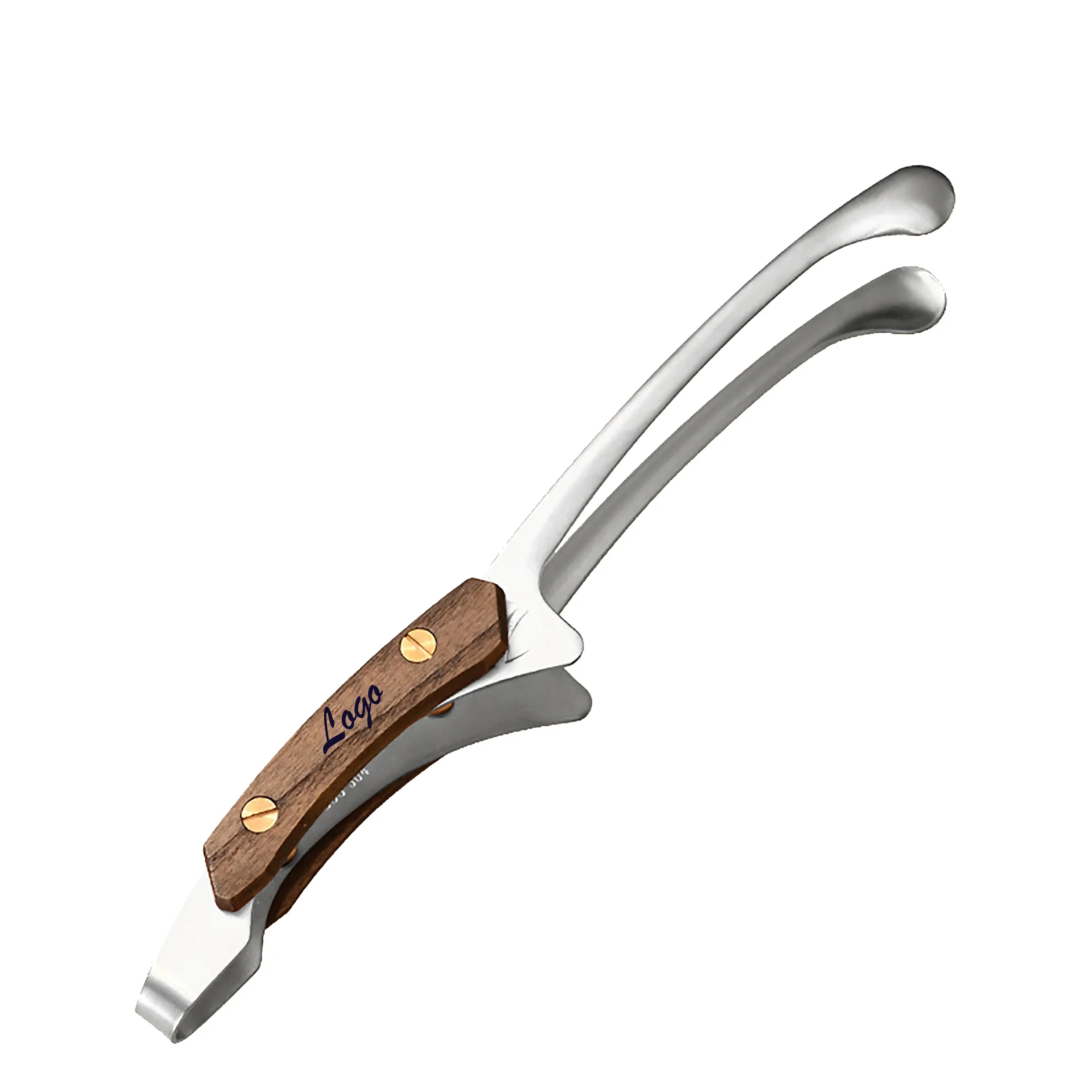 Self-Standing Stainless Steel BBQ Tongs w/ Wood Rivet Handle