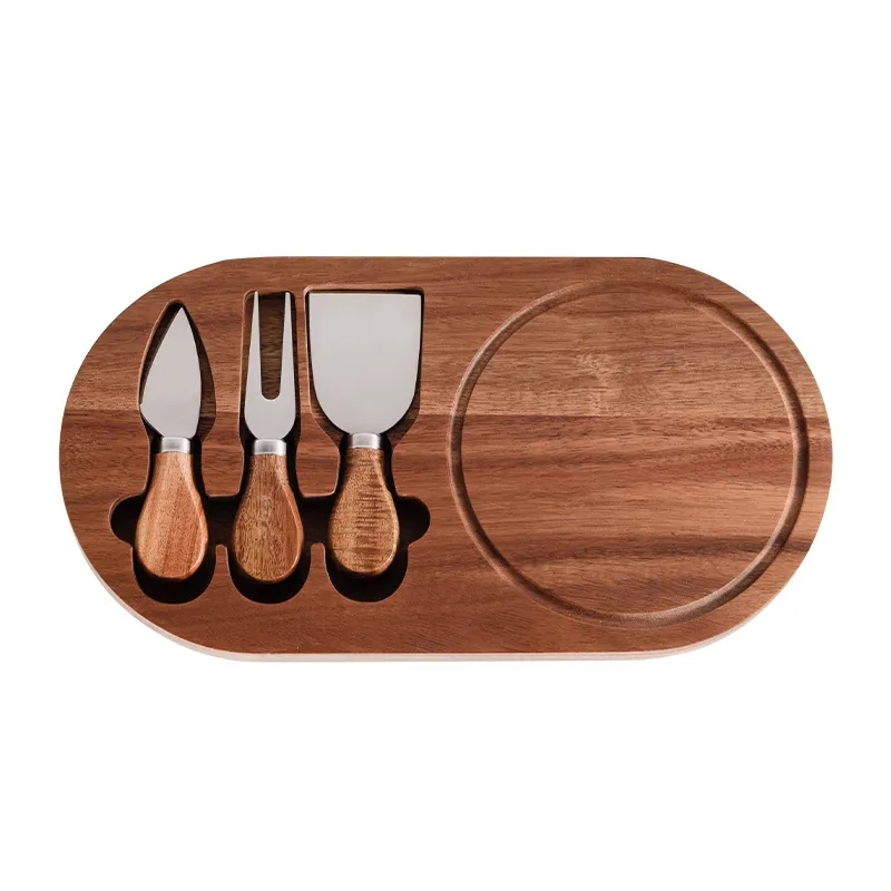 4-Piece Cheese Board and Cutlery Set w/ Solid Wood Handles