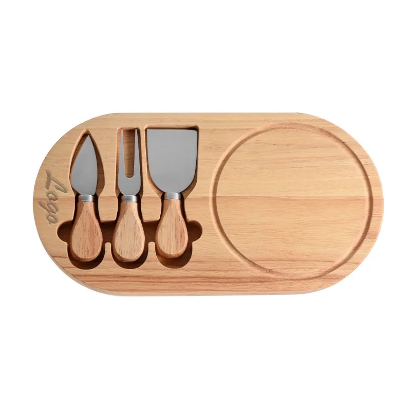 4-Piece Cheese Board and Cutlery Set w/ Solid Wood Handles