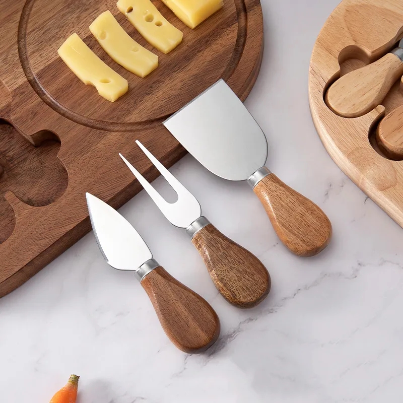 4-Piece Cheese Board and Cutlery Set w/ Solid Wood Handles