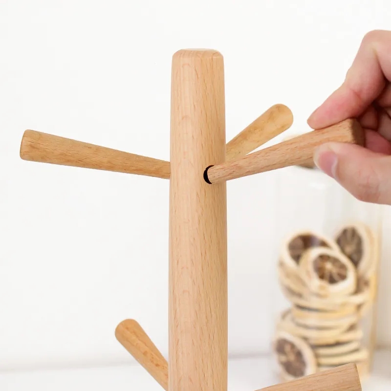 Wood Six-Claw Cup Drainer & Display Stand Mug Holder Tree