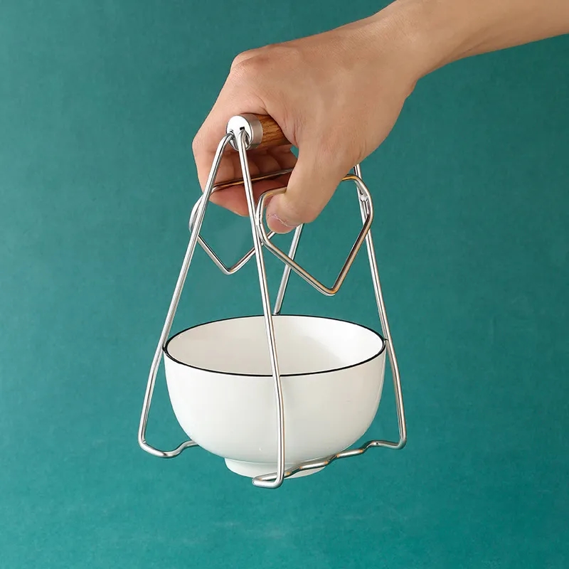 Foldable Stainless Steel Hot Plate Gripper w/ Wooden Handle