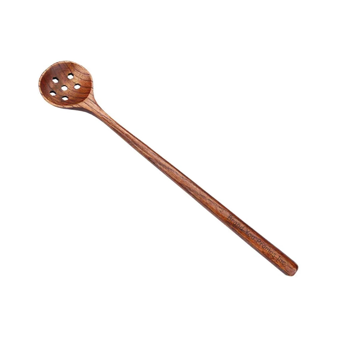 10.9" Long Handle Wooden Round Slotted Spoon