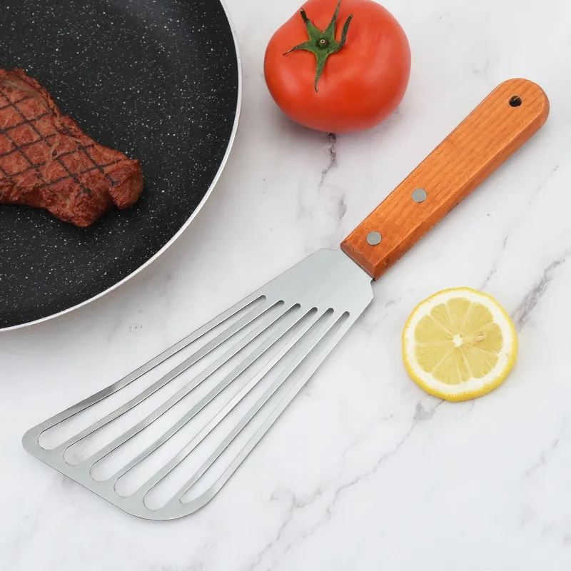 Stainless Steel Fish Spatula with Wood Handle, 11-Inch