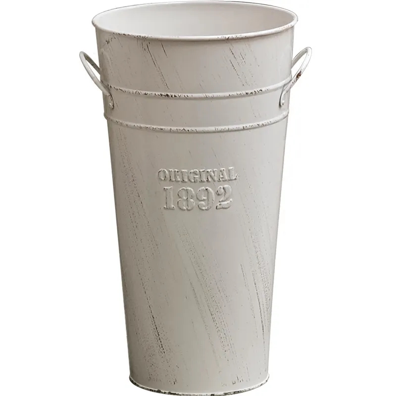 16" Leak-Proof Vintage White Tall Iron Flower Bucket