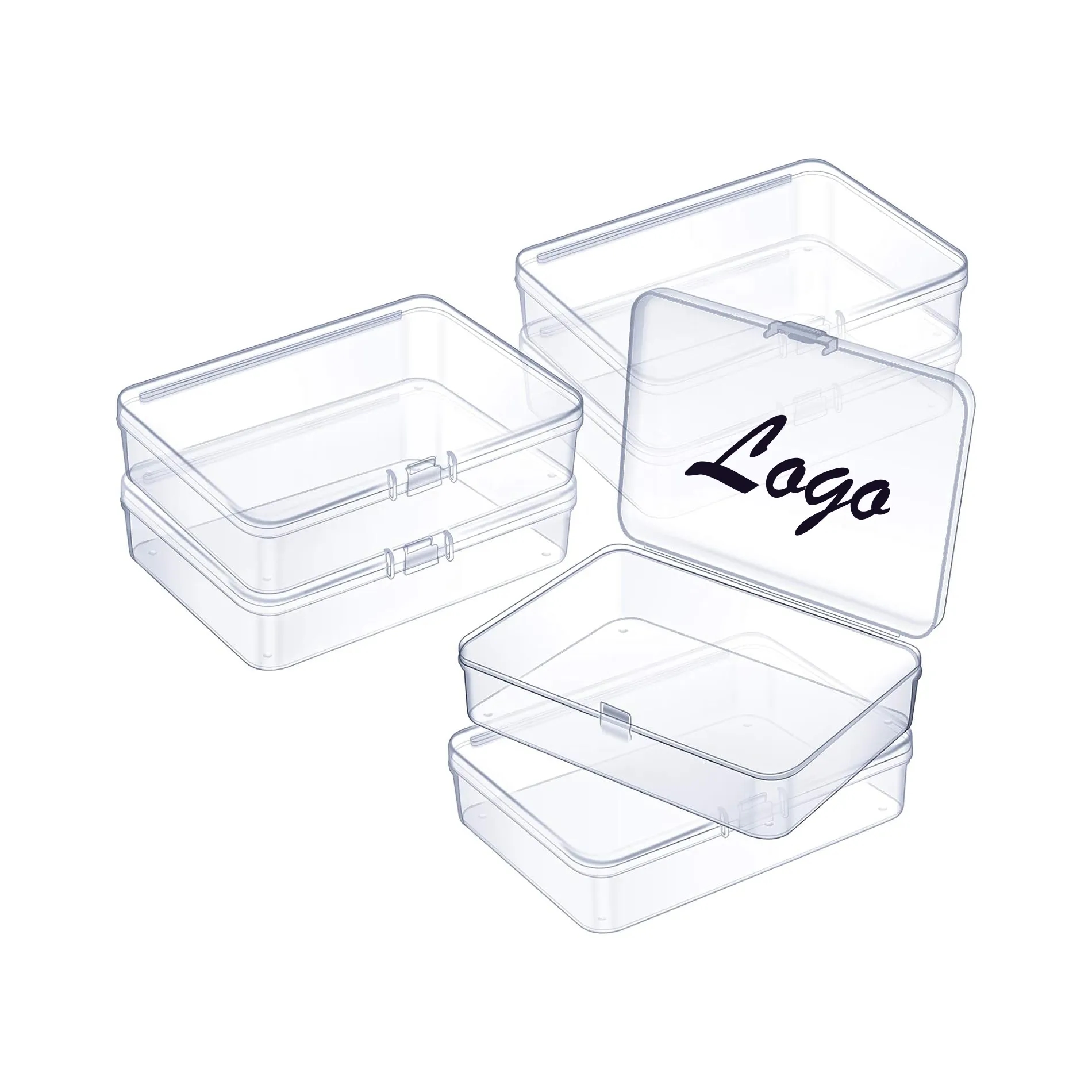 Plastic Clear Mini Storage Container Box w/ Hinged Lid