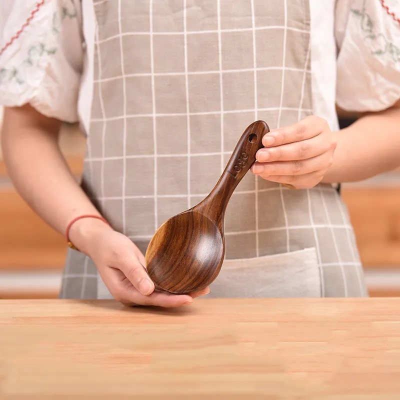 7-inch Ergonomic Teak Wood Rice Paddle & Serving Spoon