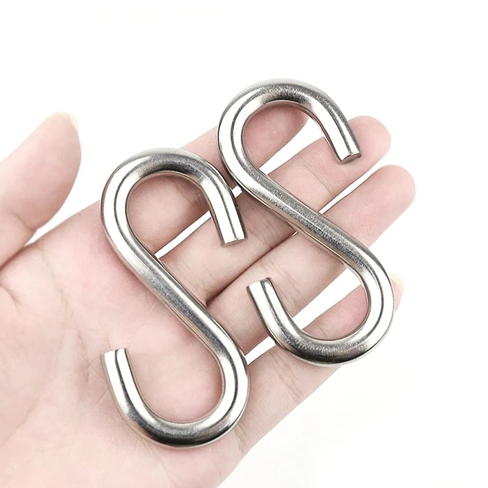 Heavy Duty 304 Stainless Steel S Hooks - 3.2 Inch, 5/16 Inch