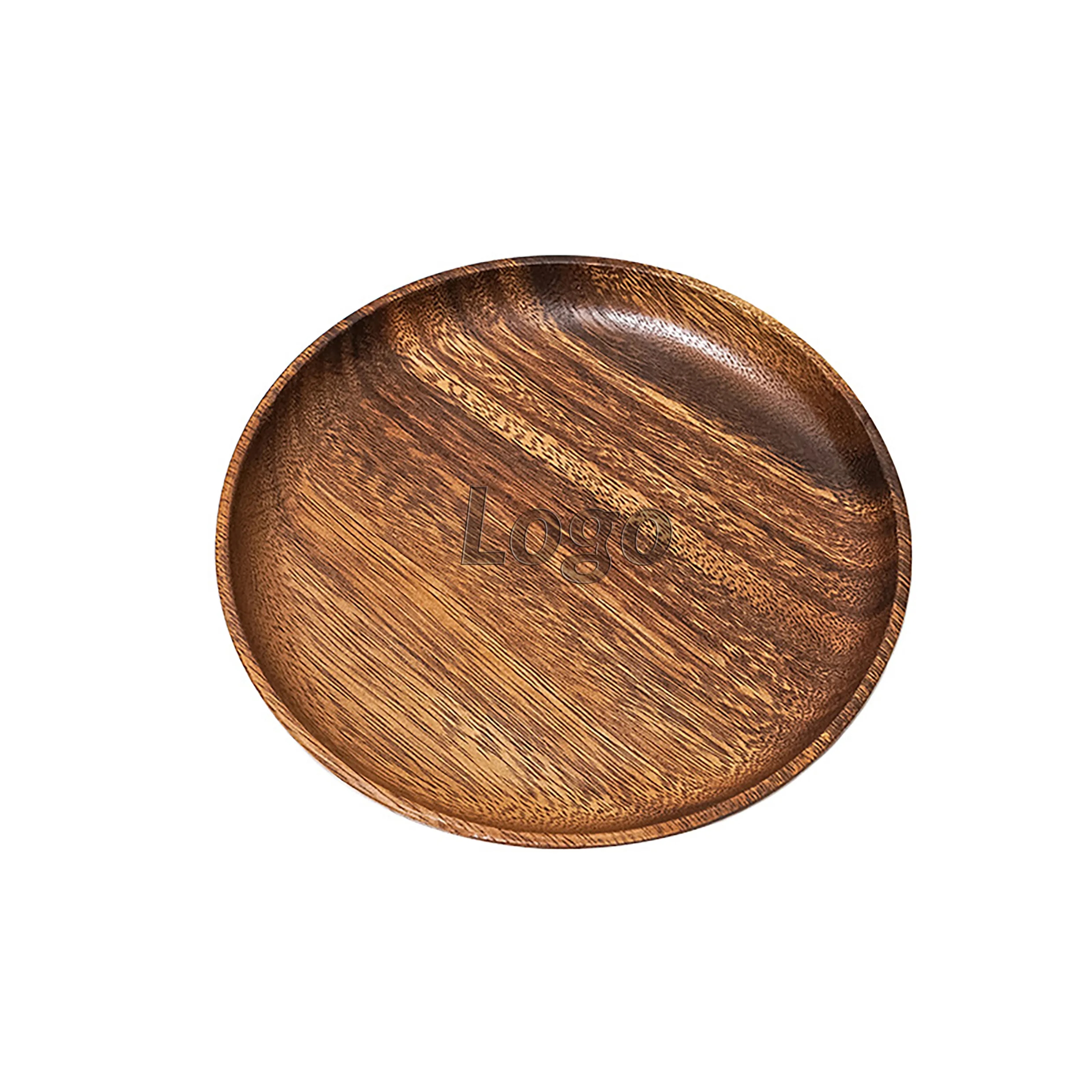 Natural Acacia Wood 8-inch Round Flat Plate for Dining