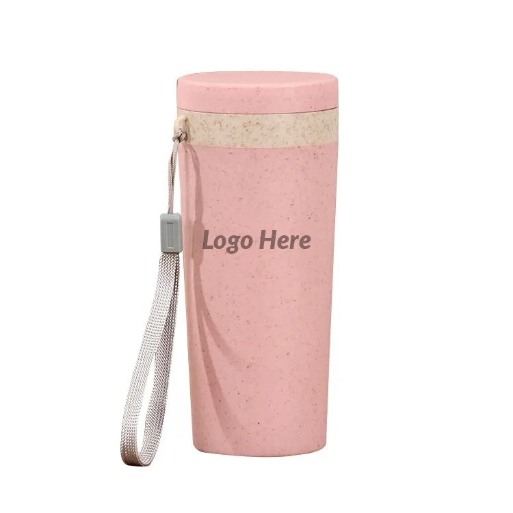 Sustainable 12oz Wheat Straw Eco Water Bottle w/ Lid & Strap