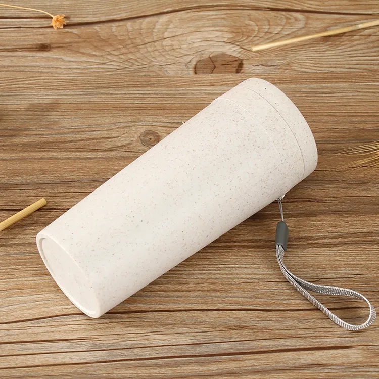 Sustainable 12oz Wheat Straw Eco Water Bottle w/ Lid & Strap