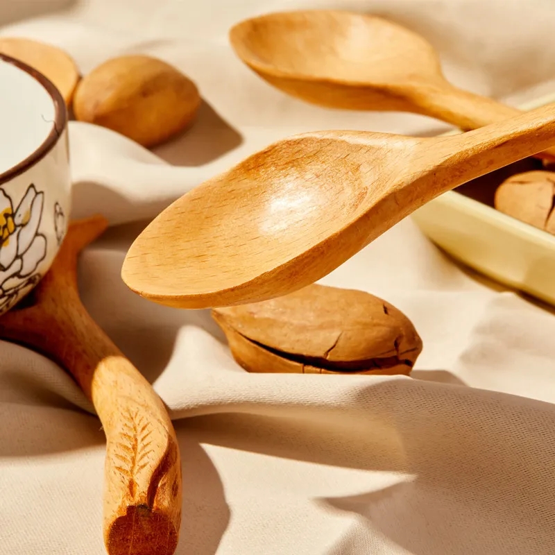 Handmade Wooden Tree Branch Long Handle Spoon, 9.25 inch