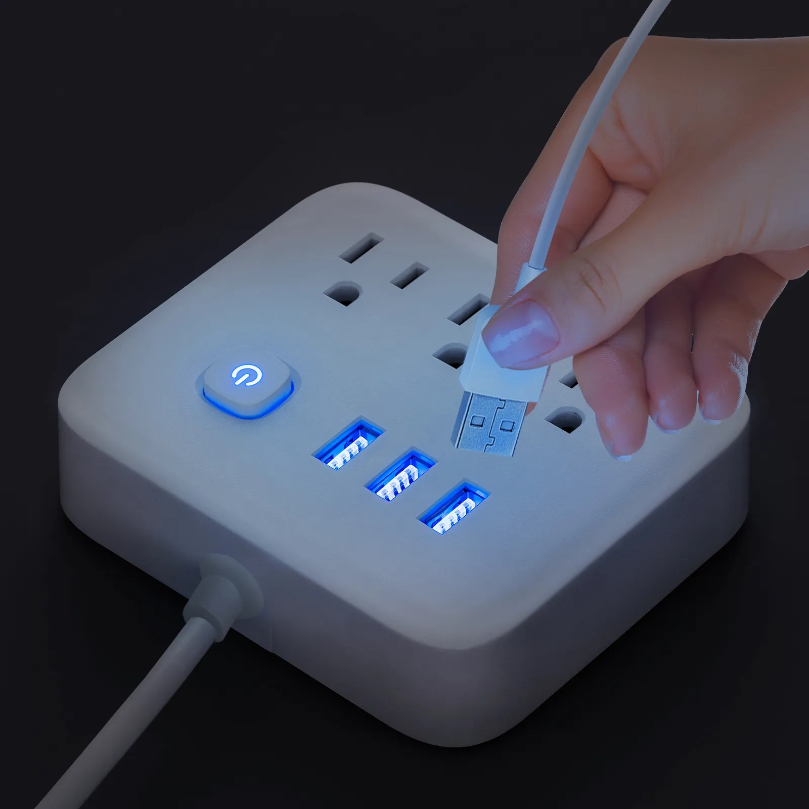 UL-Certified US Standard Power Strip, 3 Sockets 3 USB Ports