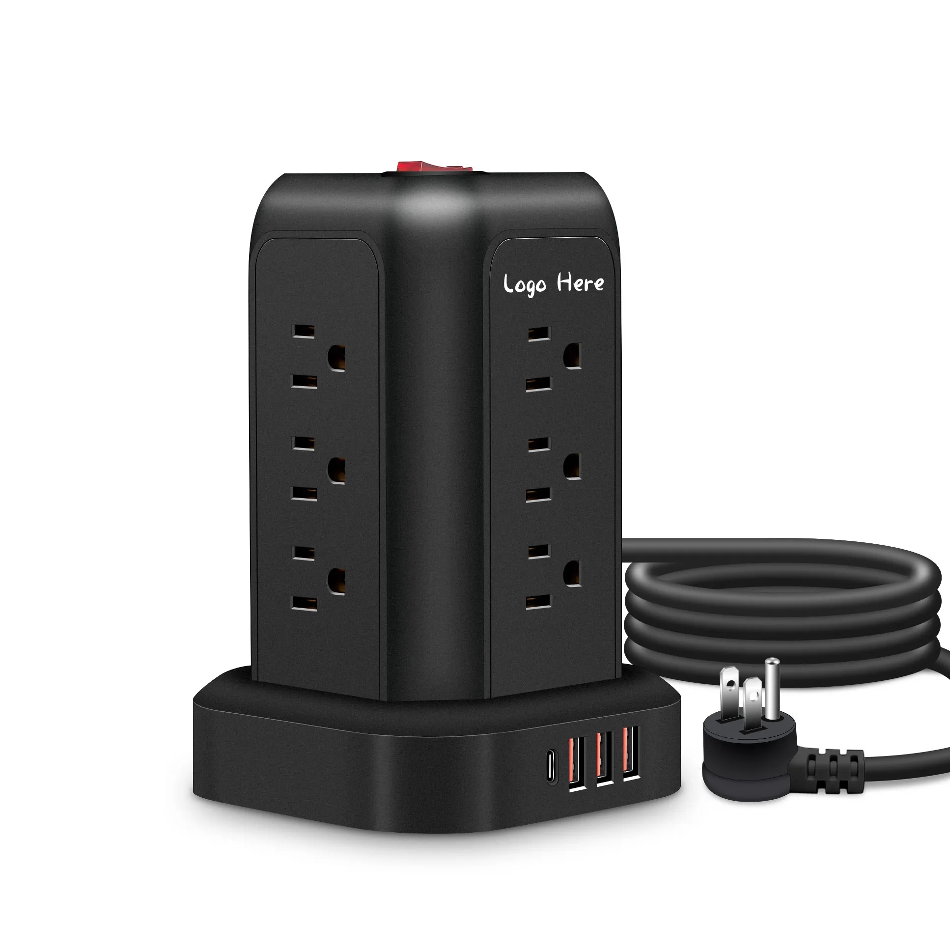 12-Socket Vertical Tower Power Strip with USB Ports
