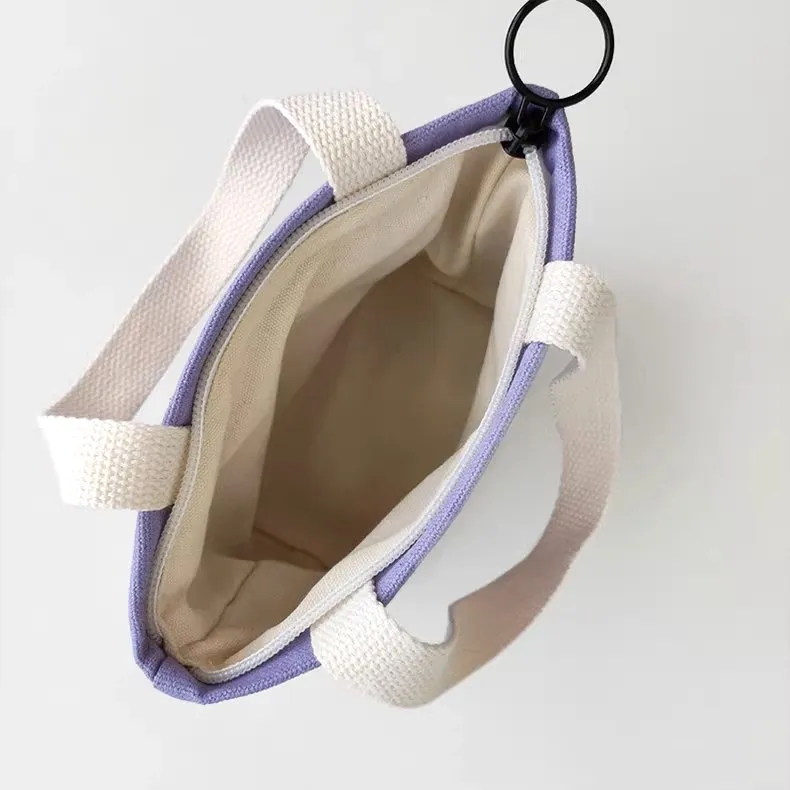 Mini Pure Color Canvas Handbag with Zipper for Casual Use