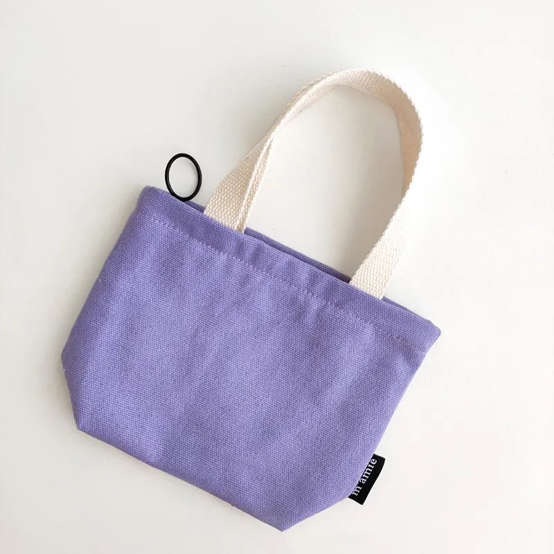 Mini Pure Color Canvas Handbag with Zipper for Casual Use