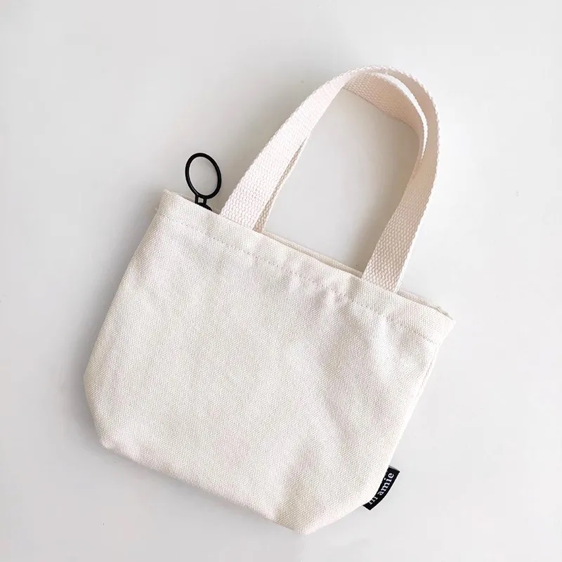 Mini Pure Color Canvas Handbag with Zipper for Casual Use