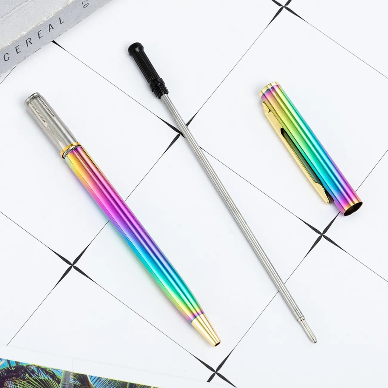 Gradient Color Metal Signature Ballpoint Pen w/ Clip Cap