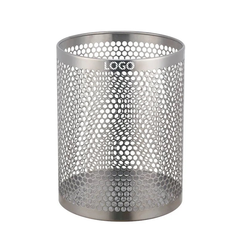 Modern Hollow-Carved Stainless Steel Open-Top Trash Can