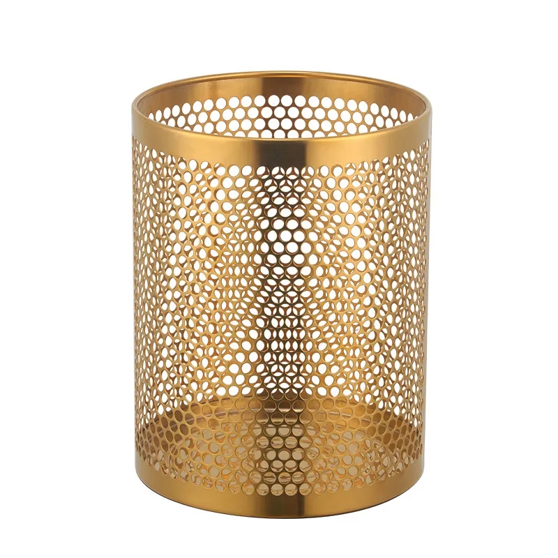 Modern Hollow-Carved Stainless Steel Open-Top Trash Can