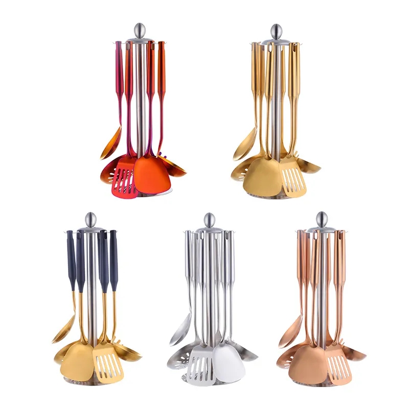 Stainless Steel 7-Piece Kitchen Utensil Set w/ Hanging Rack