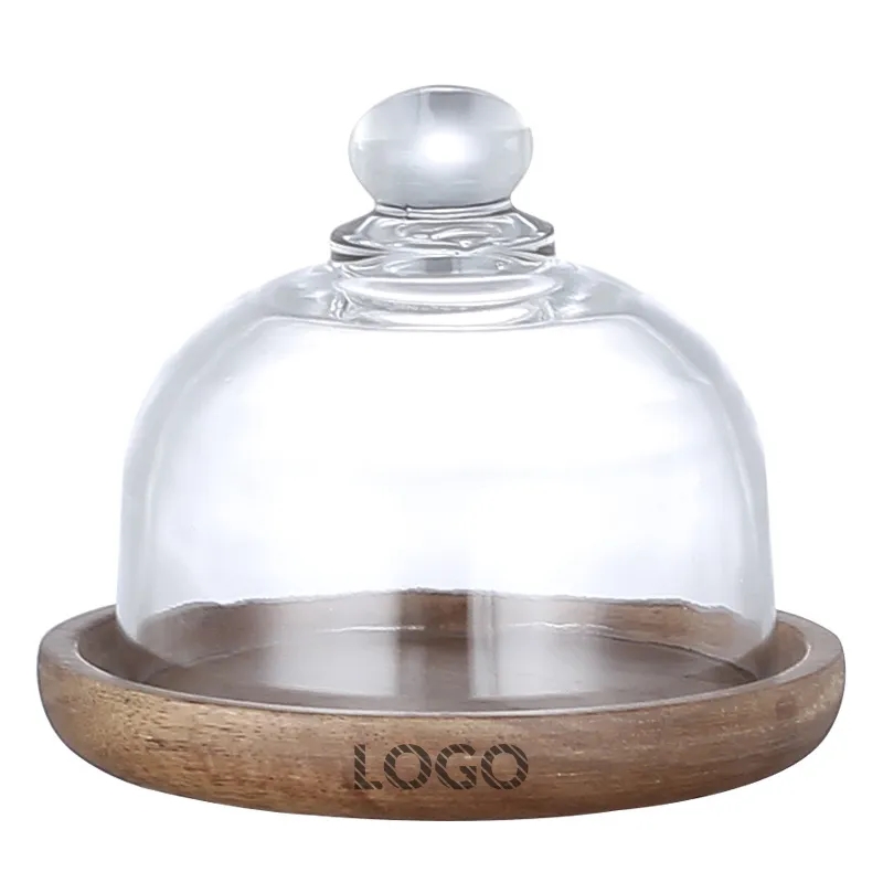 Charming Cloche 4-inch Mini Glass Dessert Dome w/ Wood Base