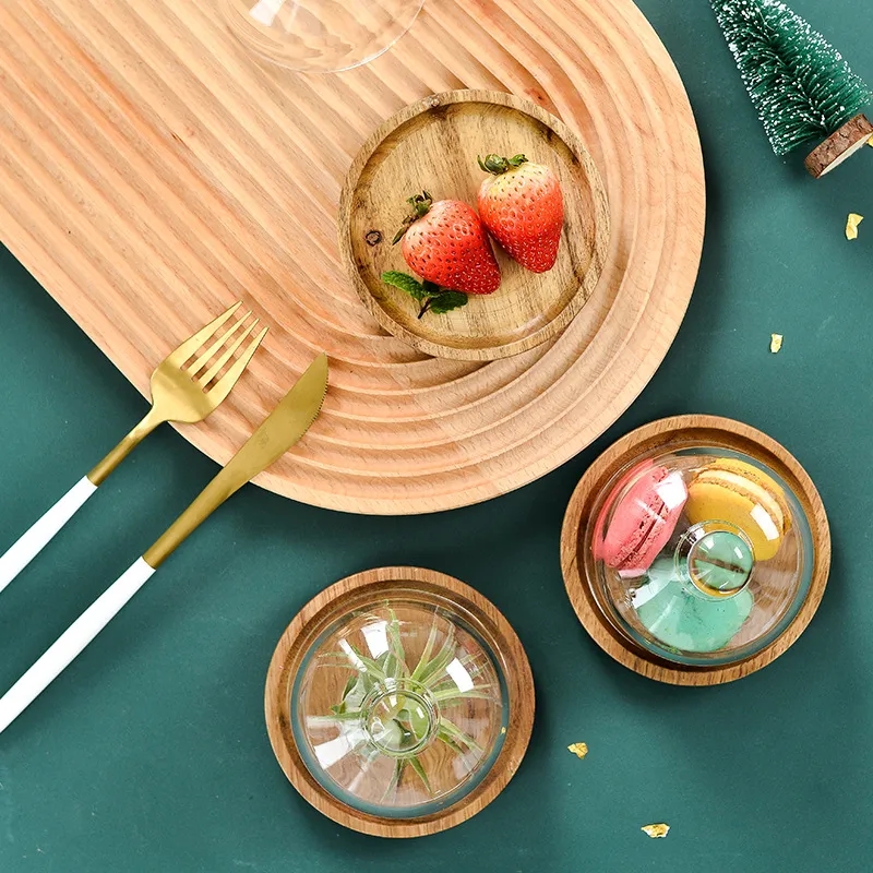 Charming Cloche 4-inch Mini Glass Dessert Dome w/ Wood Base