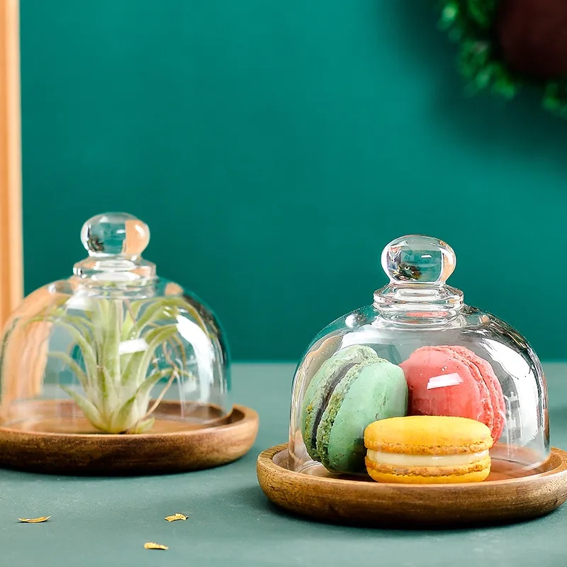 Charming Cloche 4-inch Mini Glass Dessert Dome w/ Wood Base