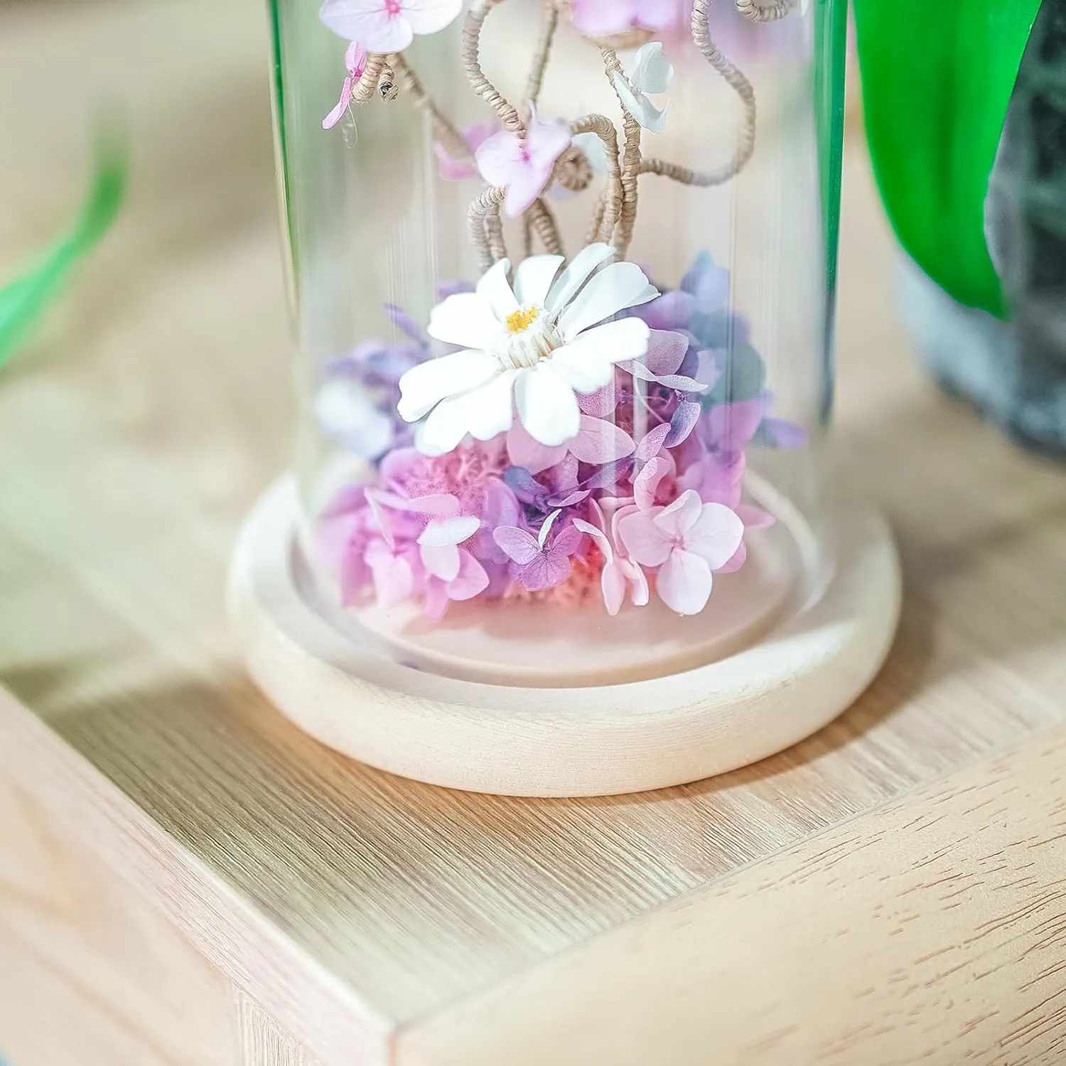 7x4" Glass Cloche Dome with Wood Base for Decorative Display