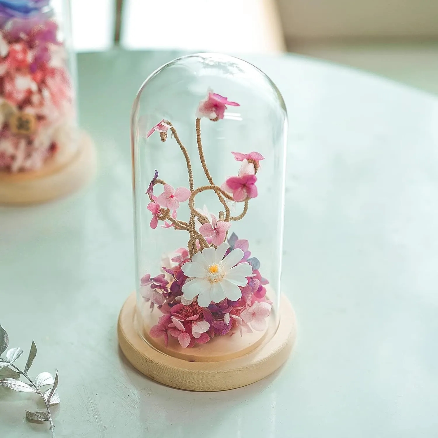 7x4" Glass Cloche Dome with Wood Base for Decorative Display