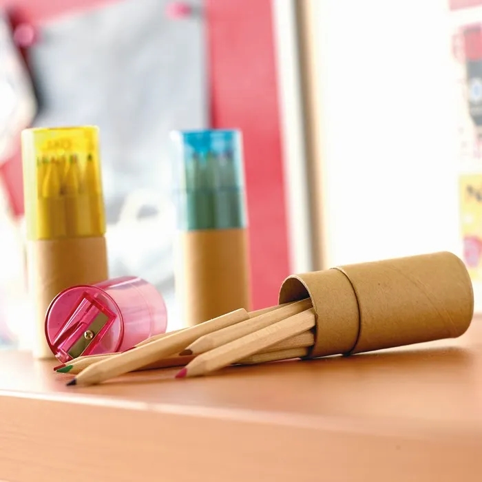 12-Color Wooden Pencil Set & Kraft Tube With Sharpener