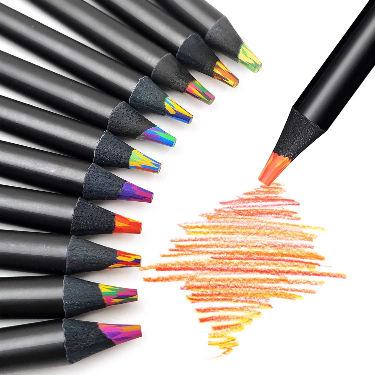 Black Wood Thick-Barreled 8-Color Rainbow Pen Set