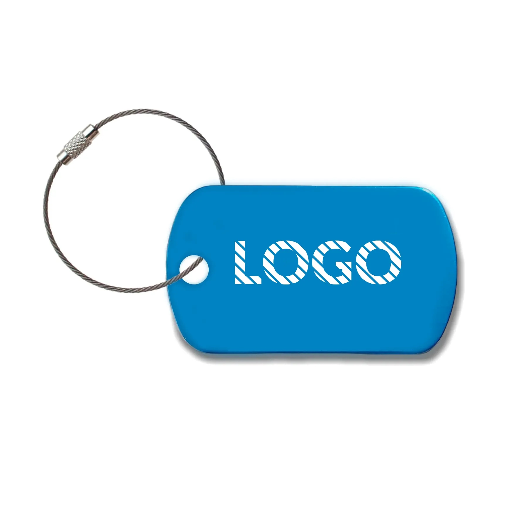 Aluminum Luggage Tag Round Corners Metal Loop Ring